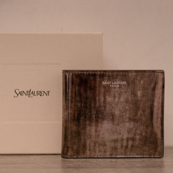 Saint Laurent Men's Limited Edition Metallic Leather Bi-fold Wallet - Picture 1 of 4
